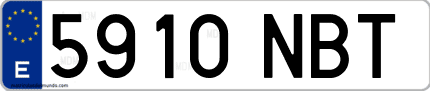 Ejemplo de matrícula de coche ordinaria 5910 NBT