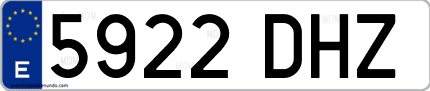Ejemplo de matrícula de coche ordinaria 5922 DHZ
