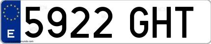 Ejemplo de matrícula española 5922 GHT