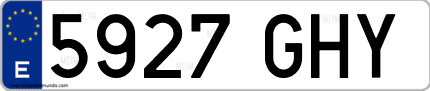 Ejemplo de matrícula de coche ordinaria 5927 GHY