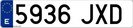 Ejemplo de matrícula española 5936 JXD