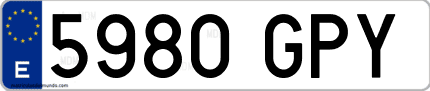 Ejemplo de matrícula de coche ordinaria 5980 GPY