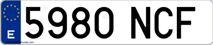 Ejemplo de matrícula de coche ordinaria 5980 NCF