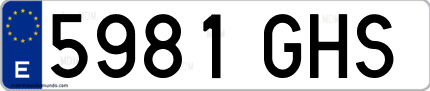 Ejemplo de matrícula de coche ordinaria 5981 GHS