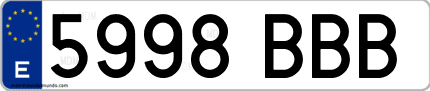 Ejemplo de matrícula de coche ordinaria 5998 BBB