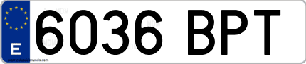 Ejemplo de matrícula de coche ordinaria 6036 BPT