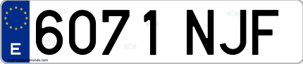 Ejemplo de matrícula de coche ordinaria 6071 NJF