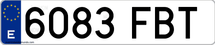 Ejemplo de matrícula de coche ordinaria 6083 FBT