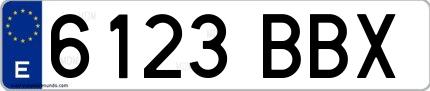 Ejemplo de matrícula española 6123 BBX
