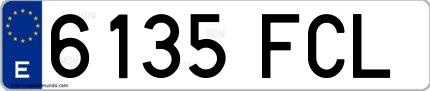 Ejemplo de matrícula de coche ordinaria 6135 FCL