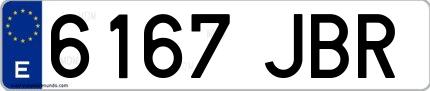 Ejemplo de matrícula de coche ordinaria 6167 JBR