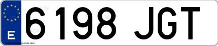 Ejemplo de matrícula española 6198 JGT