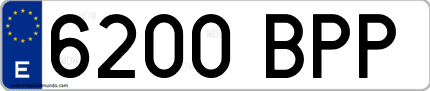 Ejemplo de matrícula de coche ordinaria 6200 BPP
