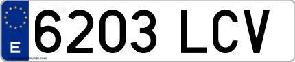 Ejemplo de matrícula de coche ordinaria 6203 LCV