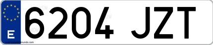 Ejemplo de matrícula de coche ordinaria 6204 JZT