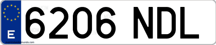 Ejemplo de matrícula de coche ordinaria 6206 NDL