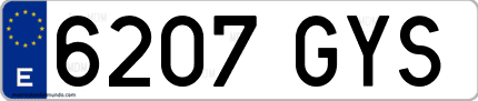 Ejemplo de matrícula de coche ordinaria 6207 GYS