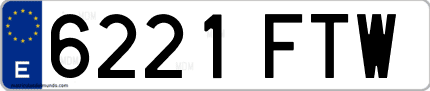 Ejemplo de matrícula de coche ordinaria 6221 FTW