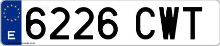 Ejemplo de matrícula española 6226 CWT