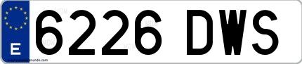 Ejemplo de matrícula española 6226 DWS