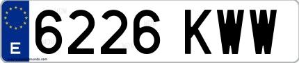 Ejemplo de matrícula española 6226 KWW