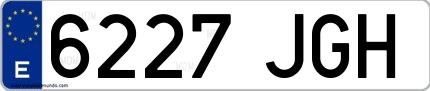 Ejemplo de matrícula española 6227 JGH