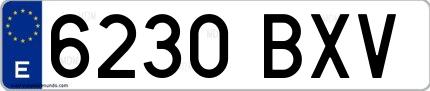 Ejemplo de matrícula española 6230 BXV