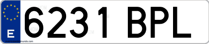 Ejemplo de matrícula de coche ordinaria 6231 BPL