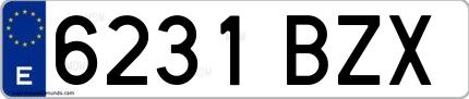 Ejemplo de matrícula española 6231 BZX