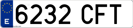 Ejemplo de matrícula de coche ordinaria 6232 CFT