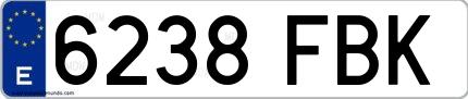 Ejemplo de matrícula española 6238 FBK