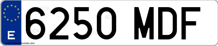Ejemplo de matrícula de coche ordinaria 6250 MDF