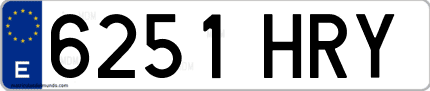 Ejemplo de matrícula de coche ordinaria 6251 HRY