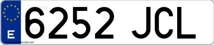 Ejemplo de matrícula española 6252 JCL