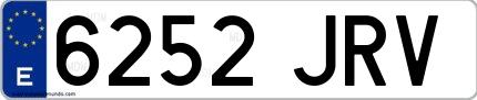 Ejemplo de matrícula de coche ordinaria 6252 JRV