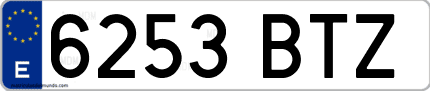 Ejemplo de matrícula de coche ordinaria 6253 BTZ