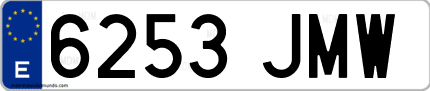 Ejemplo de matrícula de coche ordinaria 6253 JMW