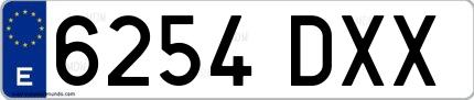 Ejemplo de matrícula española 6254 DXX