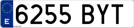 Ejemplo de matrícula de coche ordinaria 6255 BYT