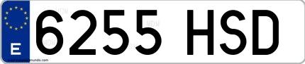 Ejemplo de matrícula española 6255 HSD