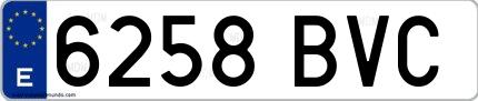 Ejemplo de matrícula española 6258 BVC