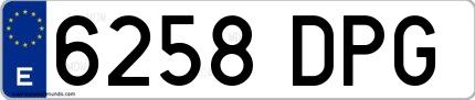 Ejemplo de matrícula española 6258 DPG