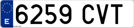 Ejemplo de matrícula de coche ordinaria 6259 CVT