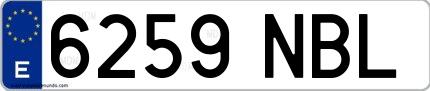 Ejemplo de matrícula española 6259 NBL