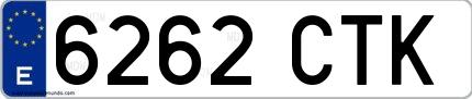 Ejemplo de matrícula española 6262 CTK