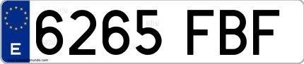 Ejemplo de matrícula española 6265 FBF