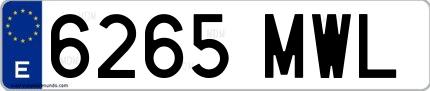 Ejemplo de matrícula española 6265 MWL