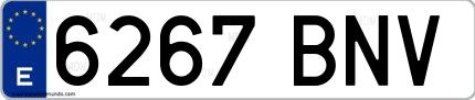 Ejemplo de matrícula española 6267 BNV