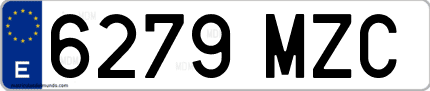 Ejemplo de matrícula de coche ordinaria 6279 MZC