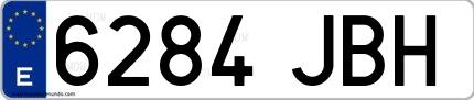 Ejemplo de matrícula española 6284 JBH